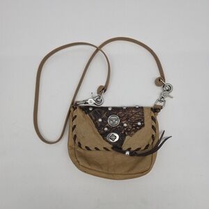 Hip Bag Company Tooled Leather Tan Brown Purse Whip Stitch Western Cowgirl Cow